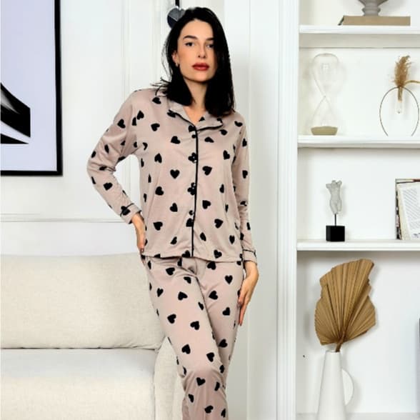 Pijama Americano Feminino longo Inverno de Botões Amamentação Frio Malha
