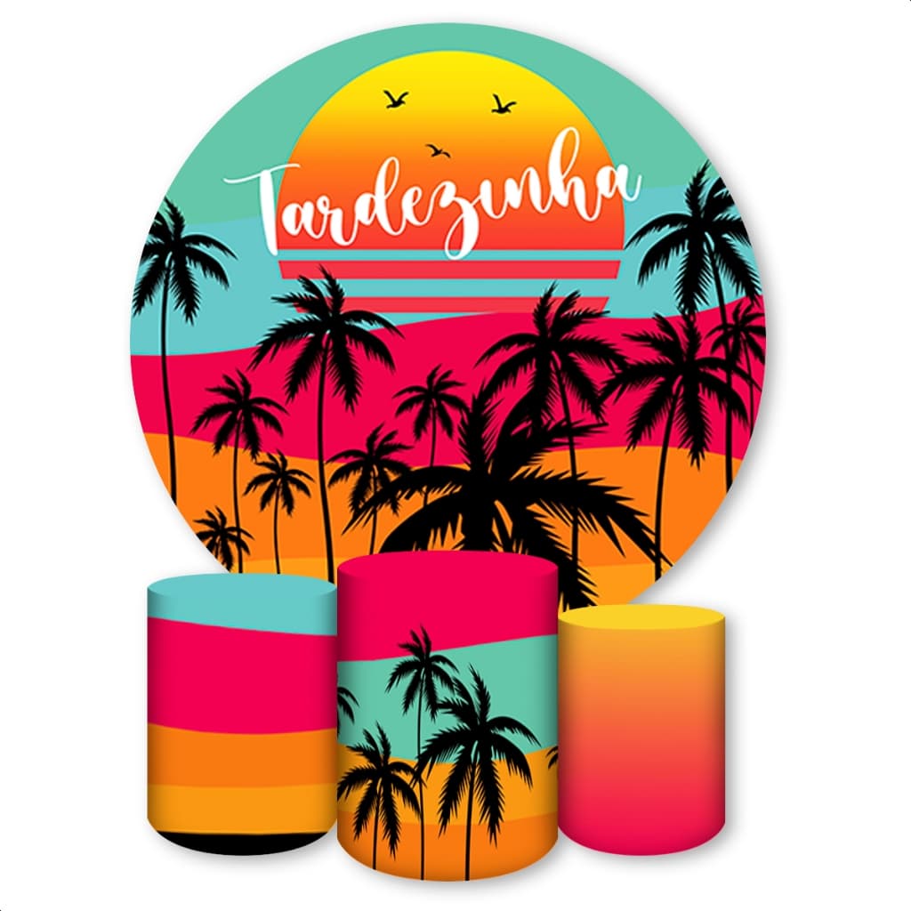 Kit Painel Redondo + Capas de Cilindro Sublimados Para Festa Tema Tardezinha
