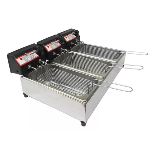 Fritadeira Elétrica Profissional Industrial 3 Cubas Inox Total 7,5 Litros