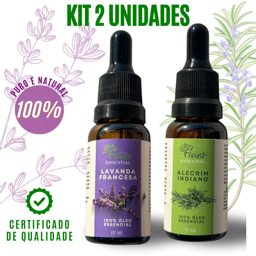 ÓLEO ESSENCIAL LAVANDA E ALECRIM C/ CONTA GOTAS KIT 2 UNIDADES