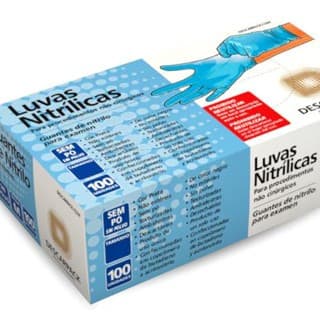 Luva Nitrílica Azul Sem Pó Descartável C/100 Unidades Anvisa PP.P.M.G