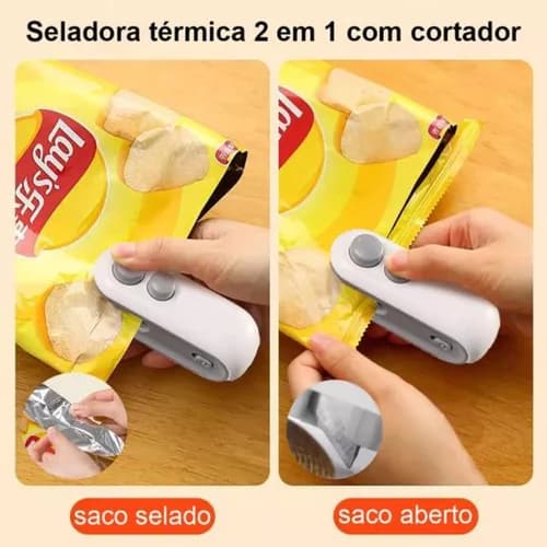 Mini Máquina Seladora E Cortador De Embalagem 2 em 1 Sem Fio Recarregável 5v Bivolt