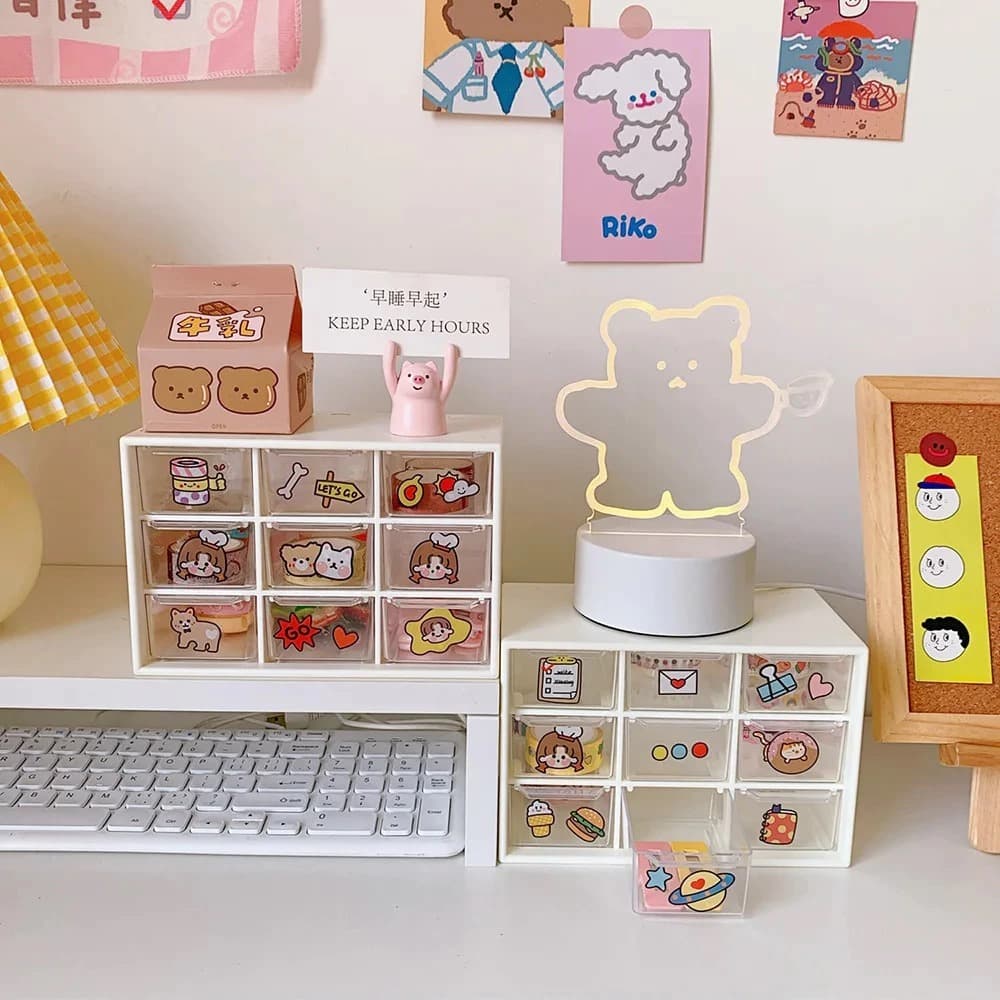 Organizador Mini Gaveteiro Com 9 Gavetas Transparente Para Maquiagem/Joias/Papelaria