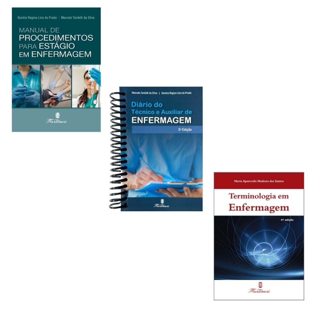 Kit Estágio de Enfermagem - Diario de Enfermagem + Terminologia + Manual de procedimento de estágio