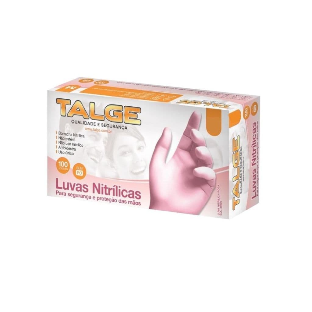 Luva Nitrílica Rosa Sem Pó Talge – 100 unidades