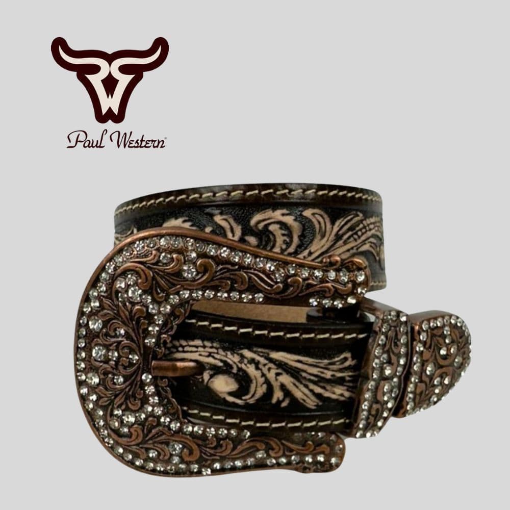 Cinto De Couro Para Menina Com Brilho Strass Country