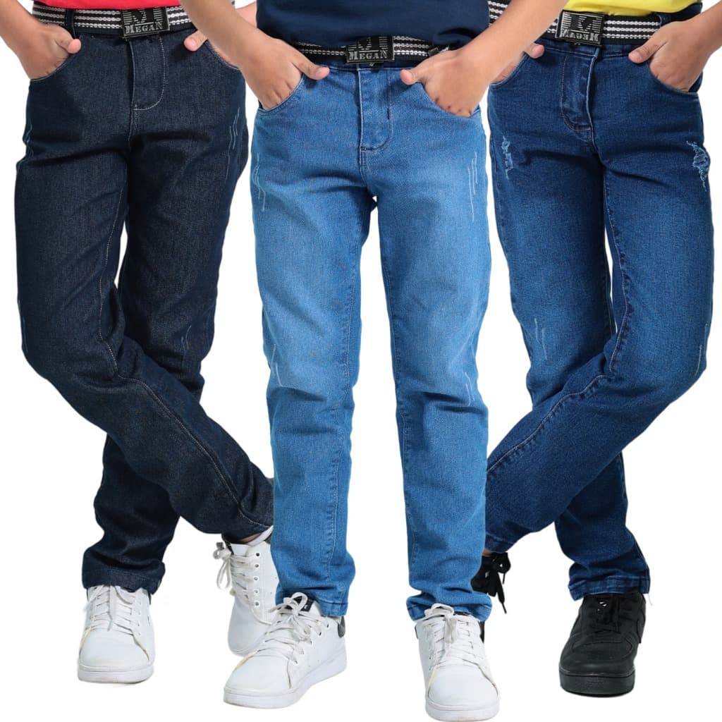 Calça jeans infantil e juvenil masculina skinny slim