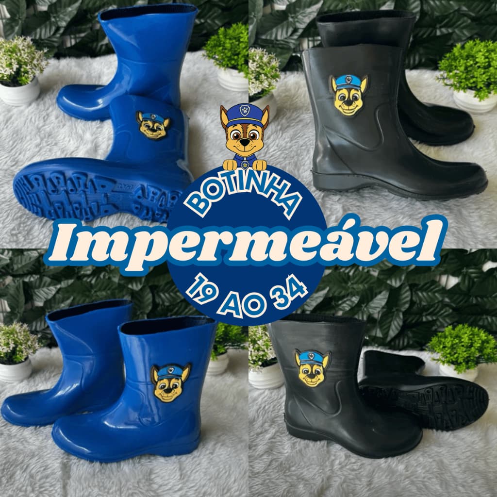 Botinha Bota Galocha Chase  Chesse Menino Masculino Infantil Impermeável Patrulha Canina 19 ao 34 - Envio Imediato