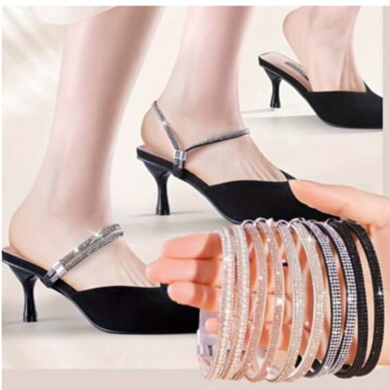 tiaras elástico Preto Brilho strass tiras tornozelo sandalia sapatos saltos Feminino