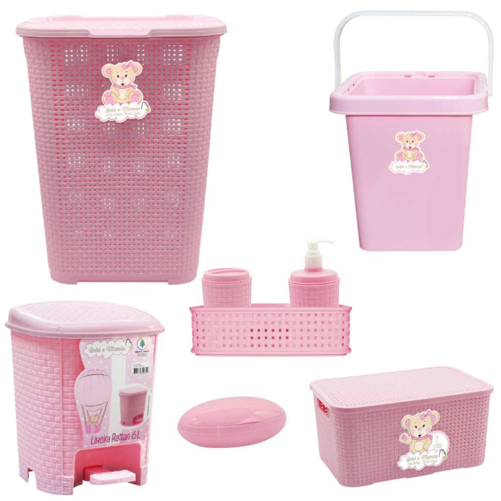 KIT CESTO ROUPAS QUARTO BEBÊ ORGANIZADOR INFANTIL RATTAN BALDE LIXEIRA CAIXA MULTIUSO  KIT HIGIENE