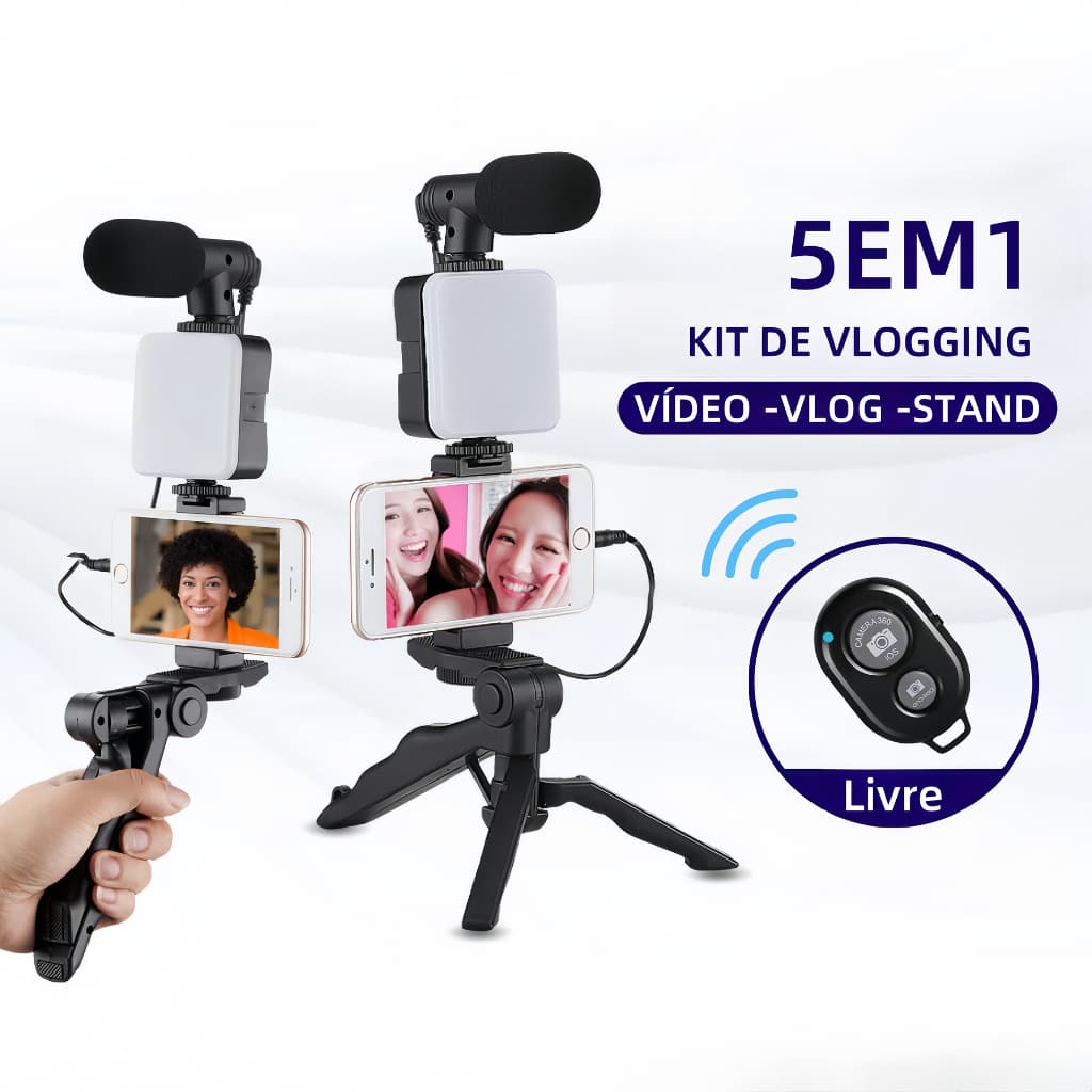 Tripé Estabilizador de Mão kit 5 em 1 gimbal Microfone Celular Gravação De Vídeo estabilizador de celular para filmagem