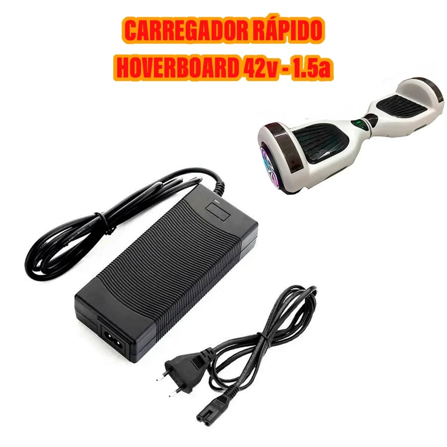 Carregador de Hoverboard 3 Pinos Skate Elétrico Rápido Fonte 42v 1.5a Bivolt