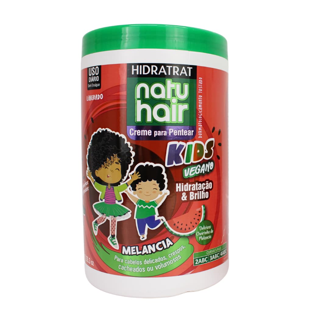 Creme para pentear Kids Melancia Natuhair 1KG Antifrizz Definição Volume Cachos Ondulados Vegano