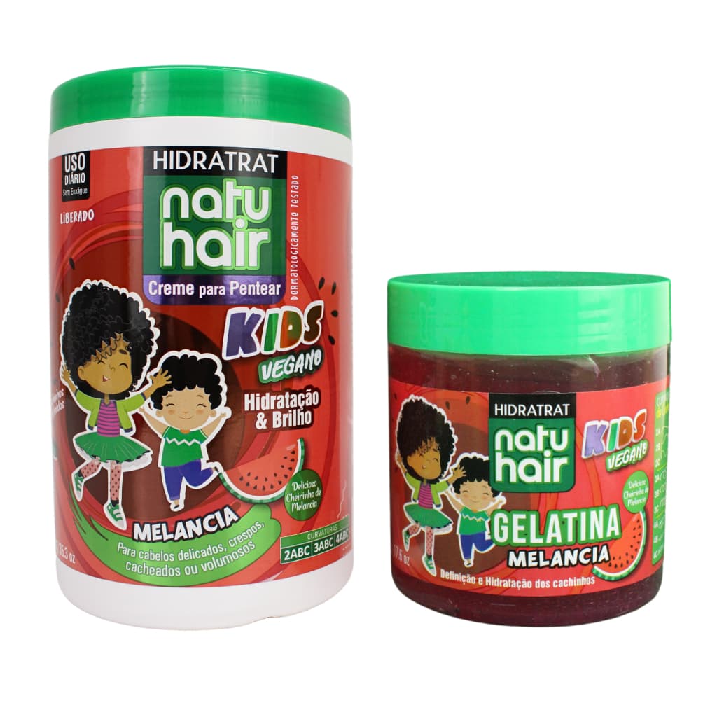 Kit Creme para Pentear Melancia + Gelatina de Melancia 500g Antifrizz Modelador de cachos