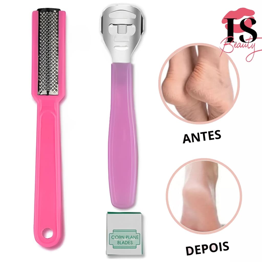 Kit Removedor + Raspador + 4 Laminas de Calos e Rachaduras Portátil - Pele Morta Grossa Pé Mão Inox