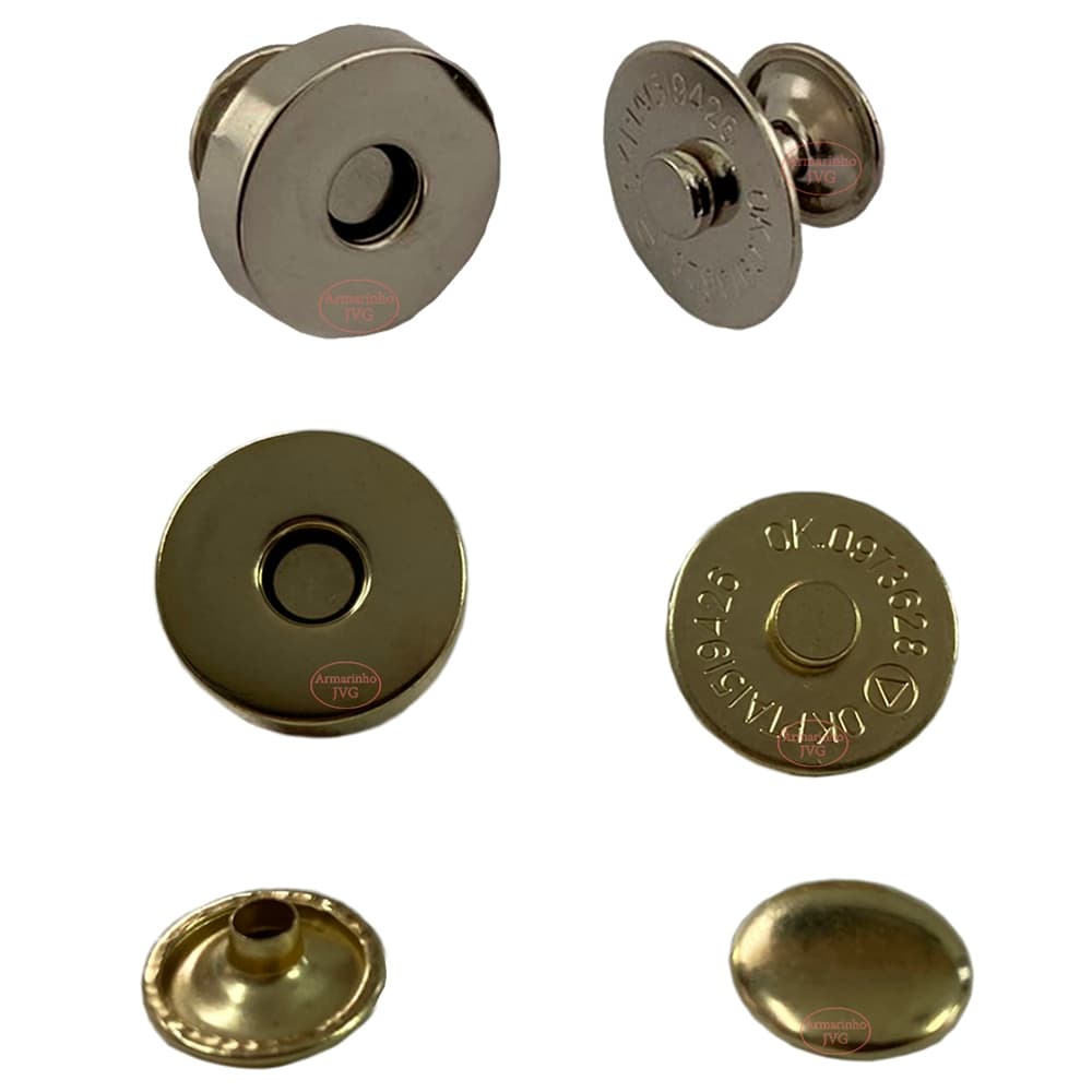 20un Botão Imã com Rebite Magnético 18mm Imantado Bolsas