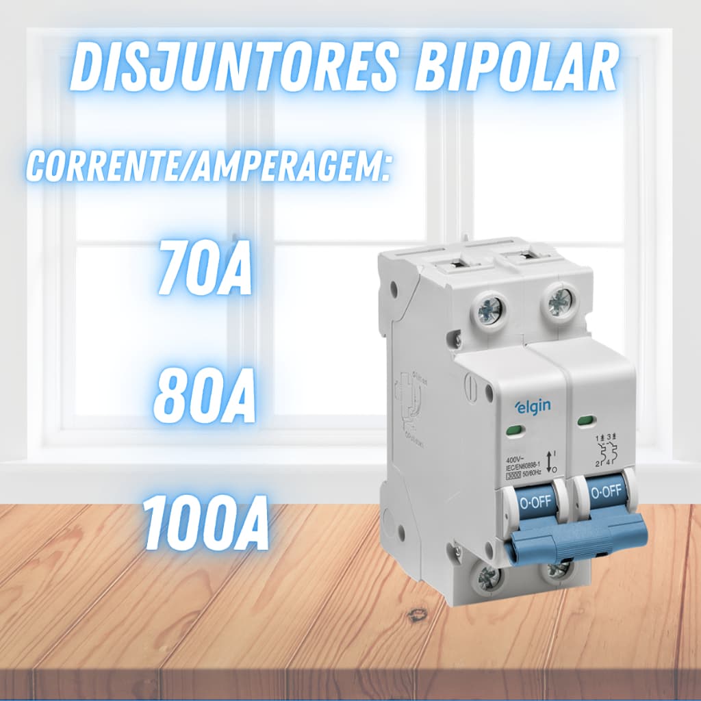 Disjuntores Termomagnético Bipolar 2 Polos Din Curva C Elgin  (70a~100a)