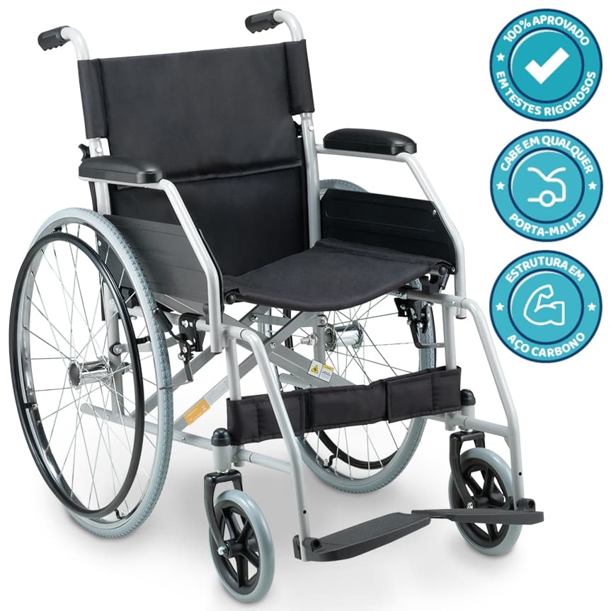 Cadeira De Rodas D100 Dobrável Resistente Até 120kg Dellamed