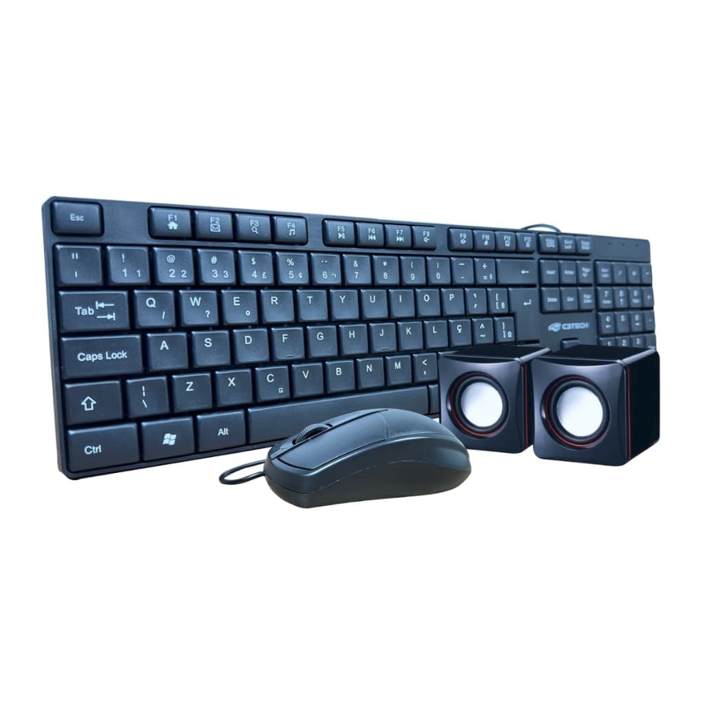Kit Teclado | Mouse | Caixa de Som | Com Fio Usb | Preto | ABNT2 | Para Pc Notebook