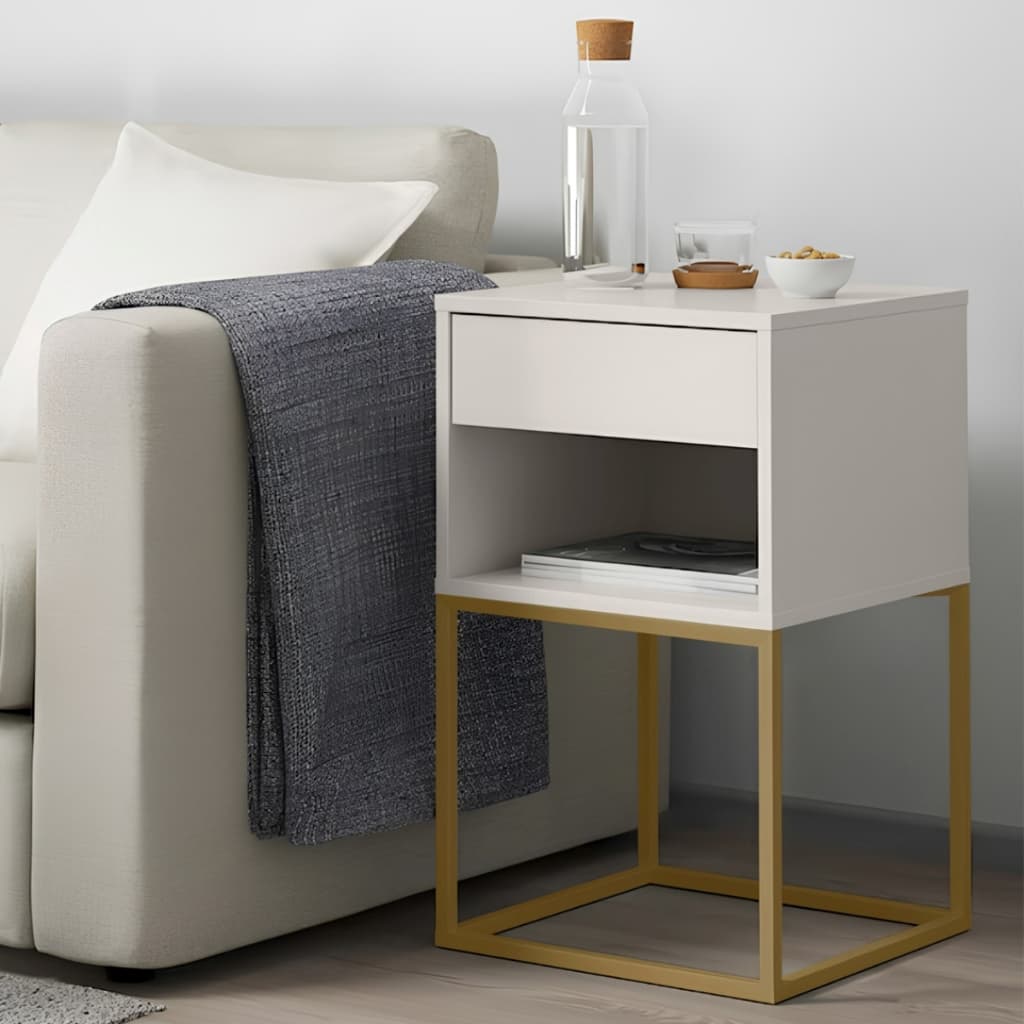 Mesa de Cabeceira Sofia Pés em Aço Industrial 1 Gaveta Corrediça Telescópica - LH Móveis