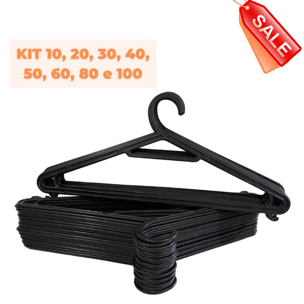 Cabide Adulto Preto Kit 100 - 80 - 60 - 50 -30 - 20 - 10  - Direto da Fábrica G002
