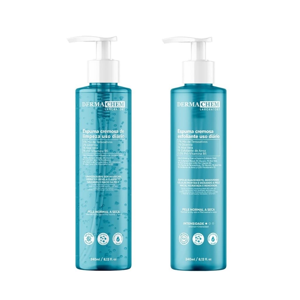 Kit 01 Espuma Esfoliante 01 Espuma de Limpeza Dermachem Cremosa Facial Hidratação Suave Saudável