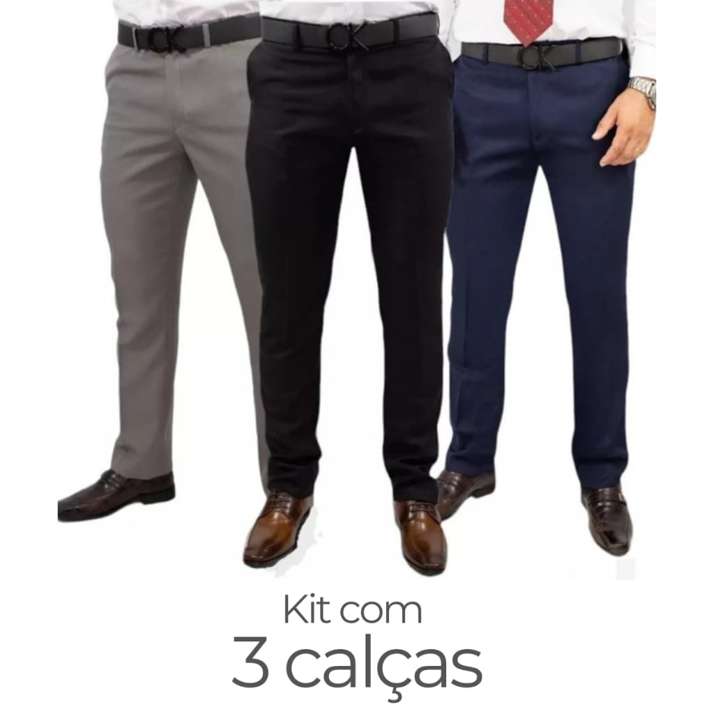 Kit 3 Calças Social Oxford Masculina Alfaiataria Slim, Hotelaria, Garçom, Segurança, Motorista