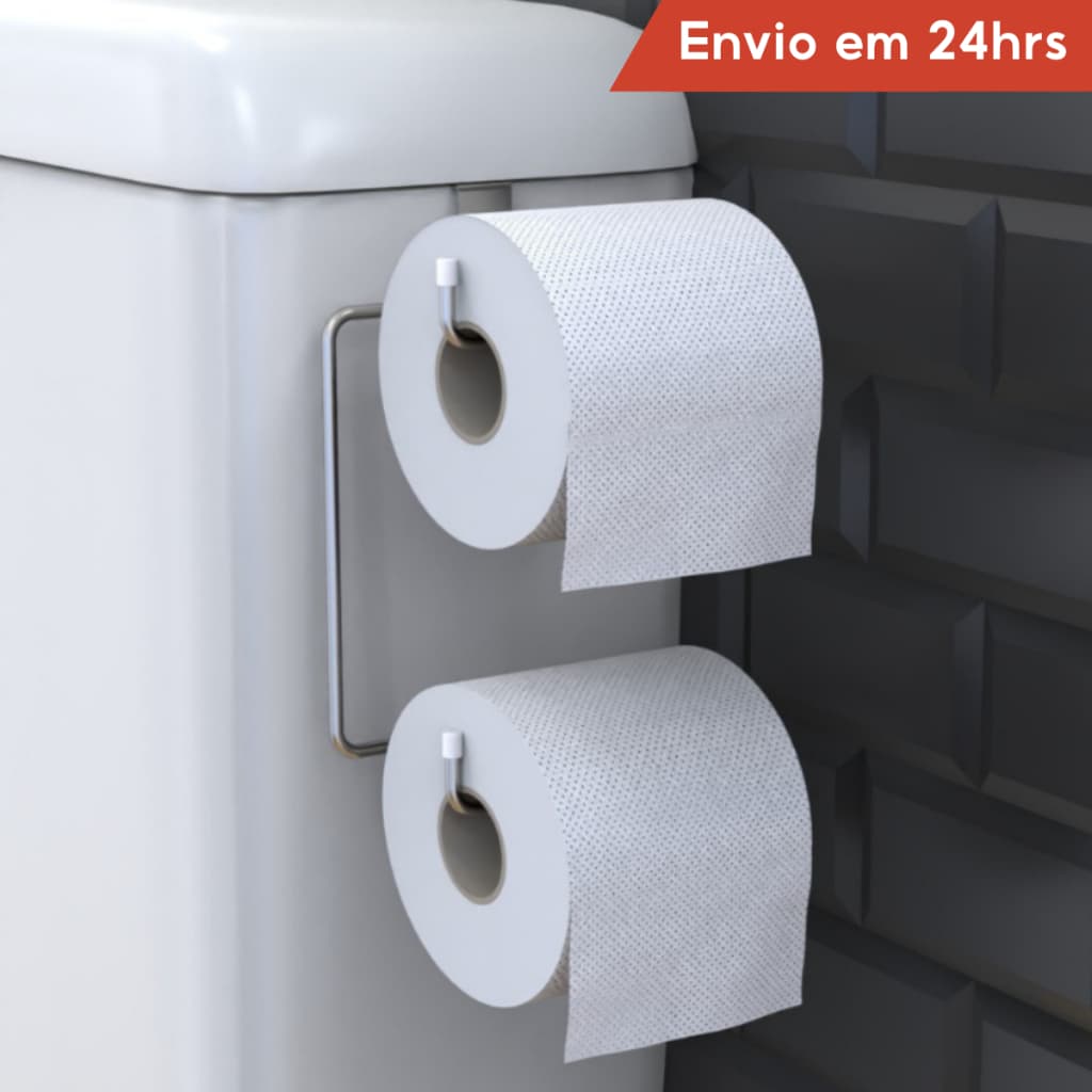 Suporte Porta Papel Higienico Duplo Aramado Para Caixa Acoplada Cromado Aço Preto Branco
