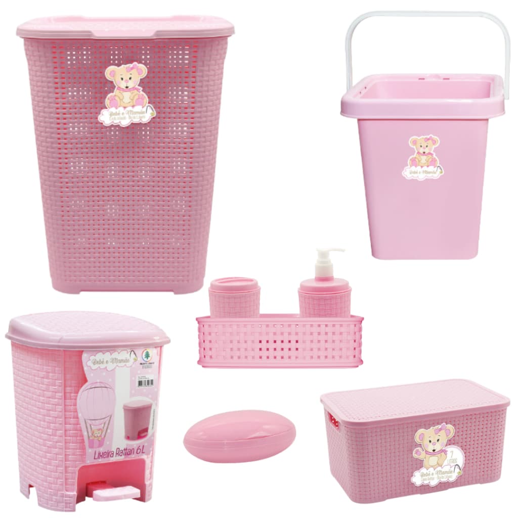 KIT CESTO ROUPAS QUARTO BEBÊ ORGANIZADOR INFANTIL RATTAN LIXEIRA BALDE CAIXA MULTIUSO  KIT HIGIENE