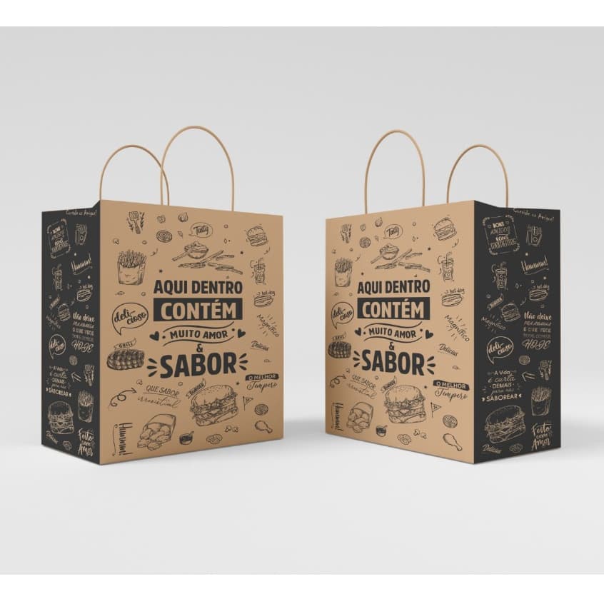 Sacola De Papel Kraft Com Alça Torcida PP, P, M ou G C/ 50 Unidades