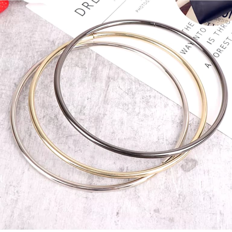 Alça Redonda Alça Circular Para Bolsas  de Crochê - Dourado - Par