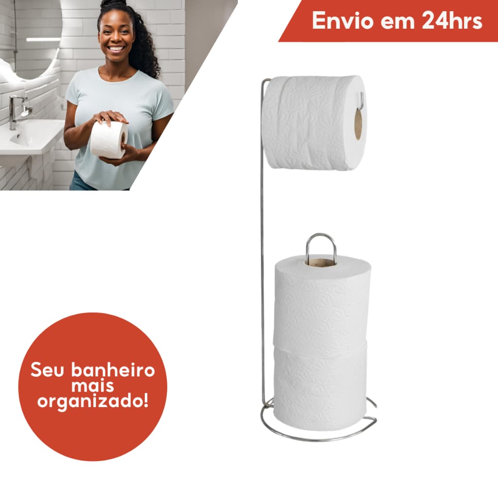 Suporte Porta Papel Higiênico P/chão Papeleiro Banheiro Suporte Rolo Cromado Preto Branco