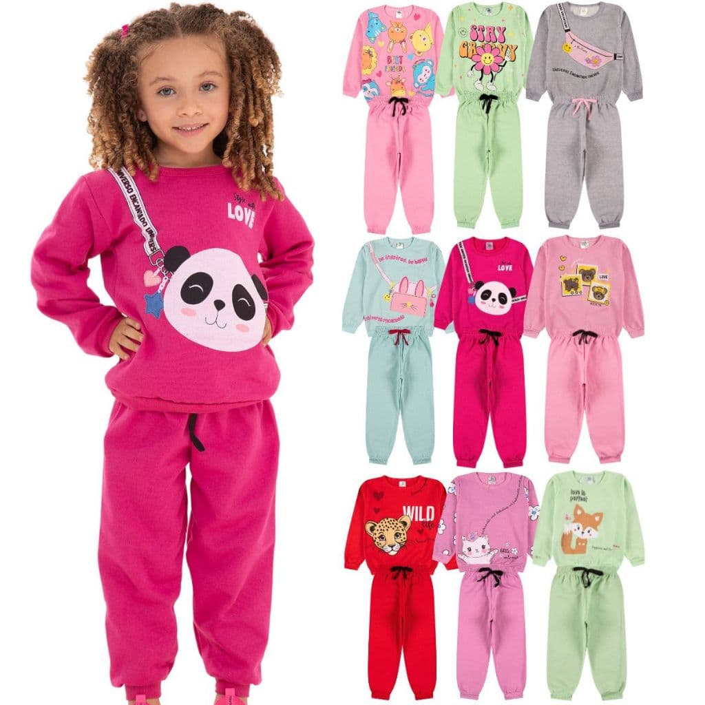 Kit Sortido 6 Peças de Roupas Feminino Infantil Inverno – 3 blusas casacos + 3 calças de 1 ao 10 – Kit 3 Conjuntos