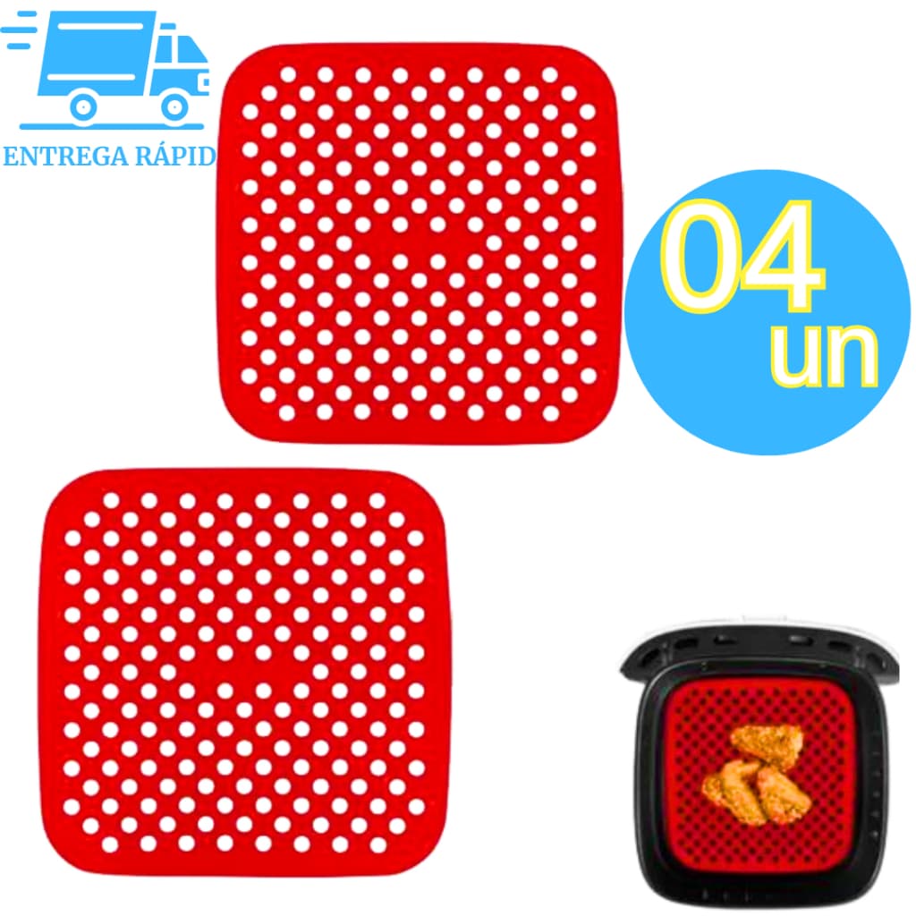 Kit 4 Tapete Forro Protetor Antiaderente em Silicone 21cm Quadrado Air Fryer Fritadeira Elétrica