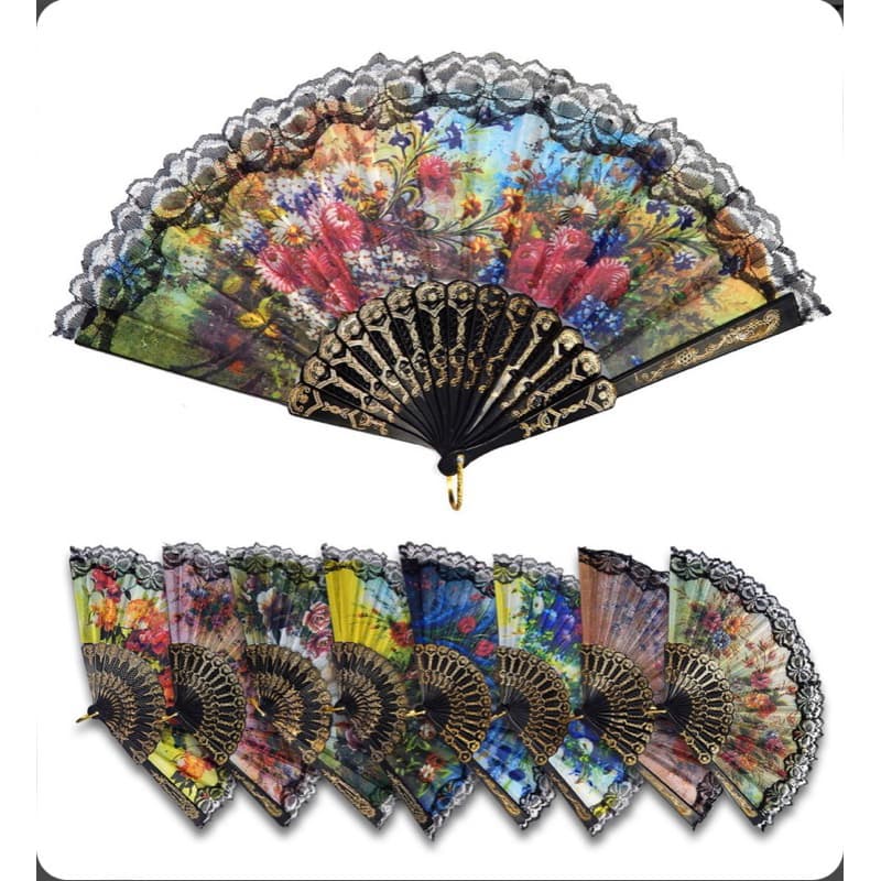 Leque de mão chinês com Flores