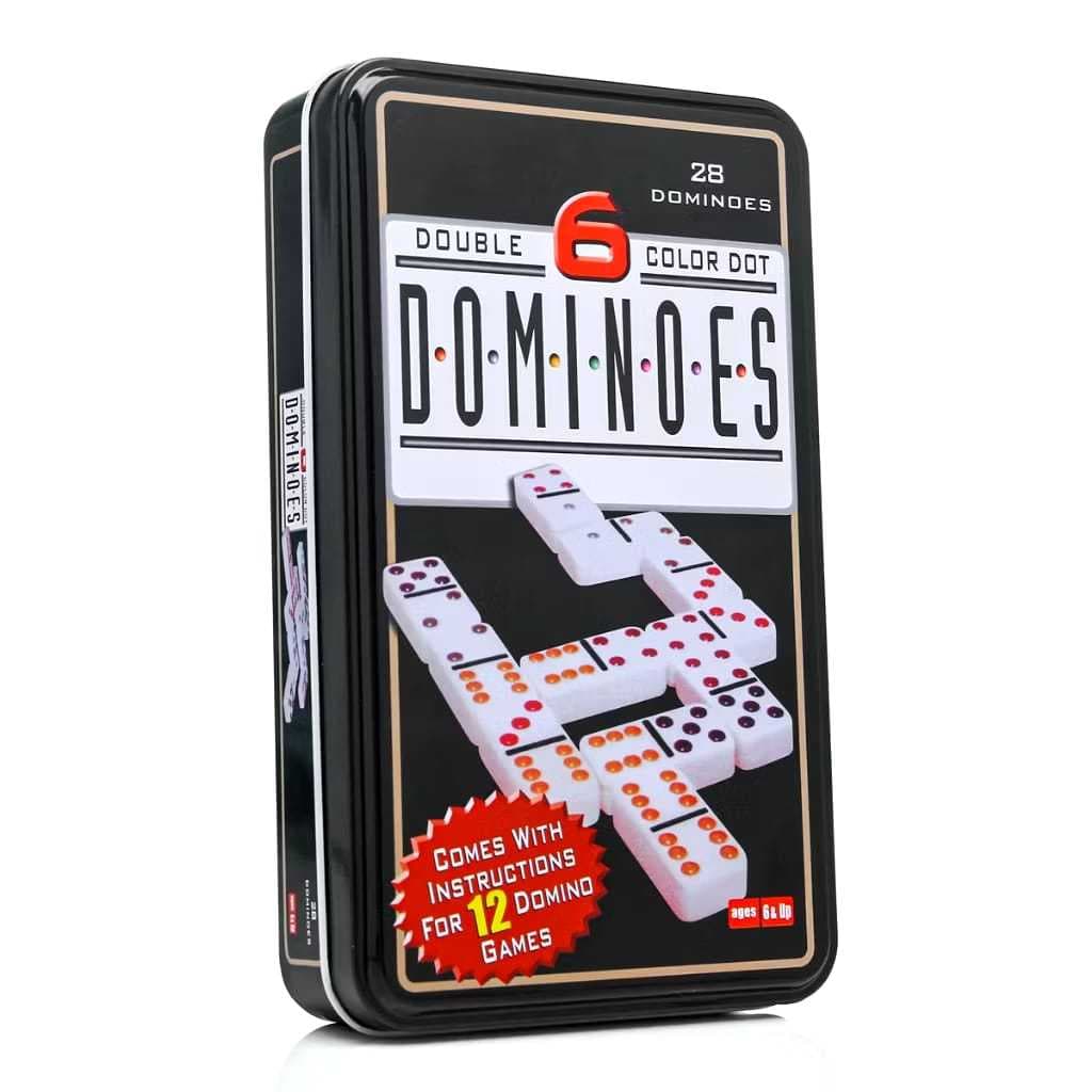 Jogo Dominó Profissional de Osso Com 28 Peças Colorida Resistente Grosso e Estojo de metal Luxo