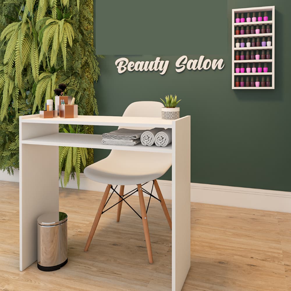 Mesa Manicure Pedicure Escrivaninha Profissional Grande com Expositor Branco