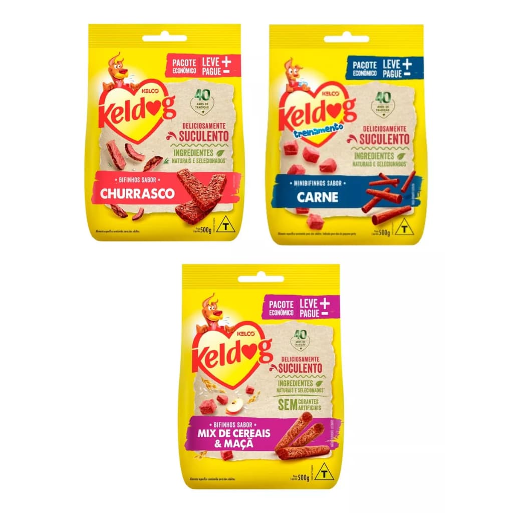 Kit 3 Petiscos P/ Cães Bifinho Carne/churrasco/mix Maça 500g