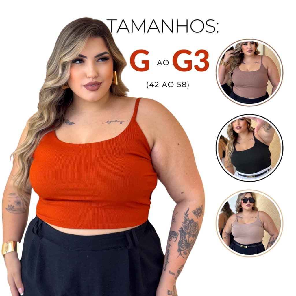 Cropped PAZME Plus Size Top Alcinha Com Frente Dupla