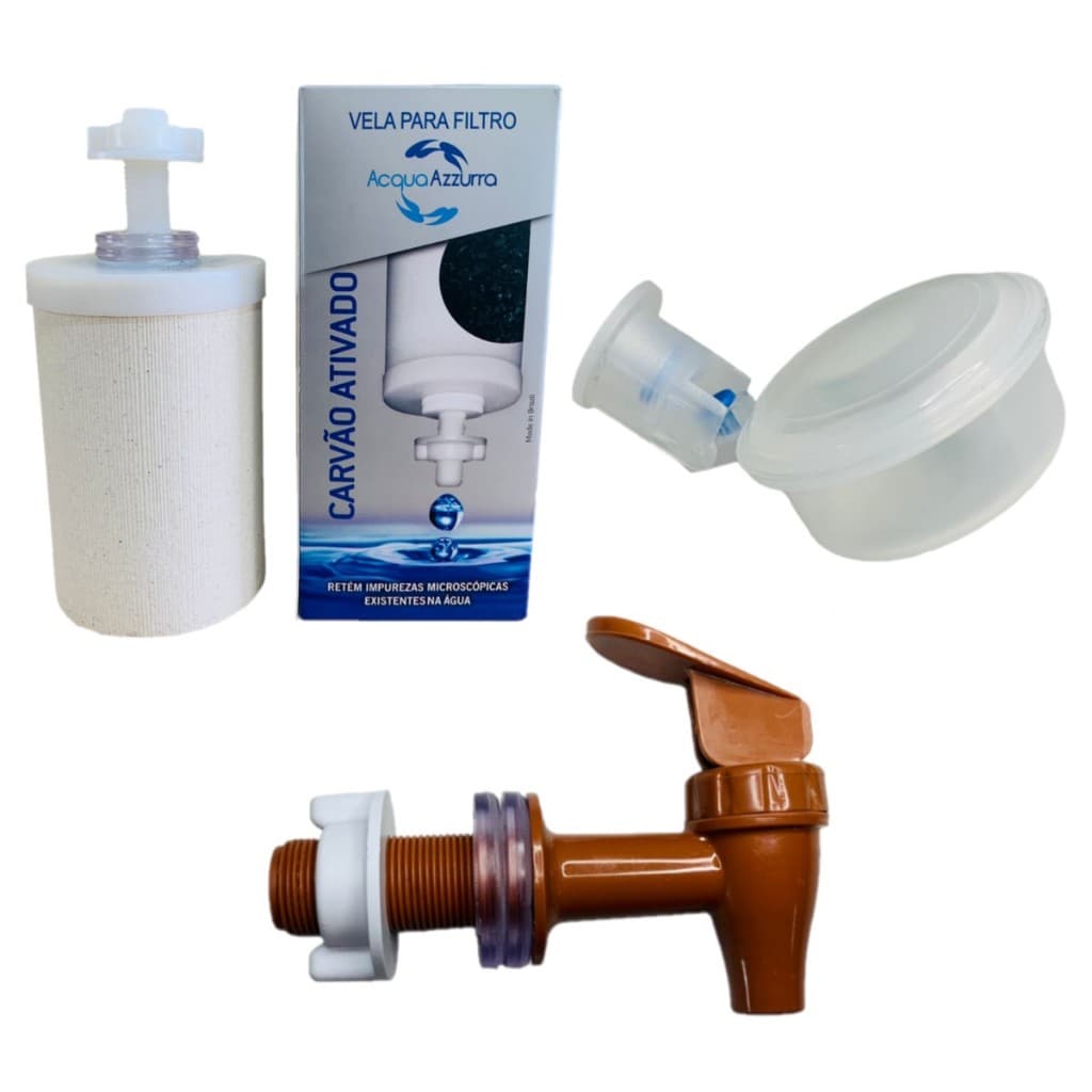 Kit Vela Carvão Ativado + Boia Dosadora E Torneira Para Filtro De Barro
