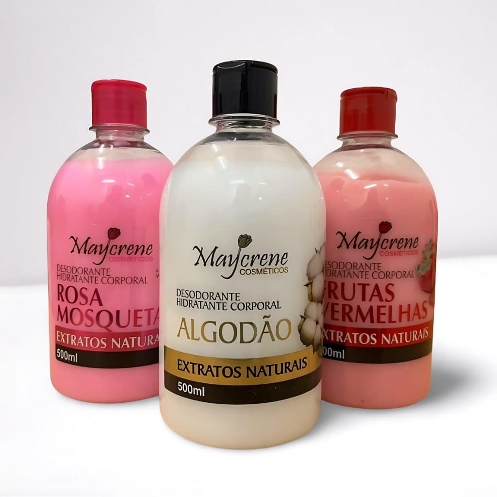 Kit 3 Desodorante Hidratante Corporal 500ml - Rosa Mosqueta, Frutas Vermelhas, Algodão