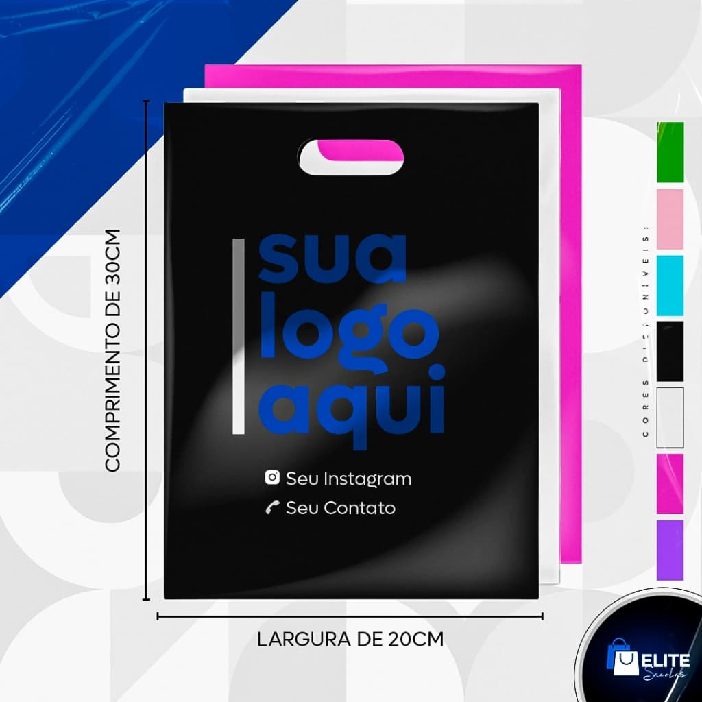 Sacolas Plásticas 20x30 Personalizadas Com Logo p/ lojas Alça Vazada/Boca de Palhaço