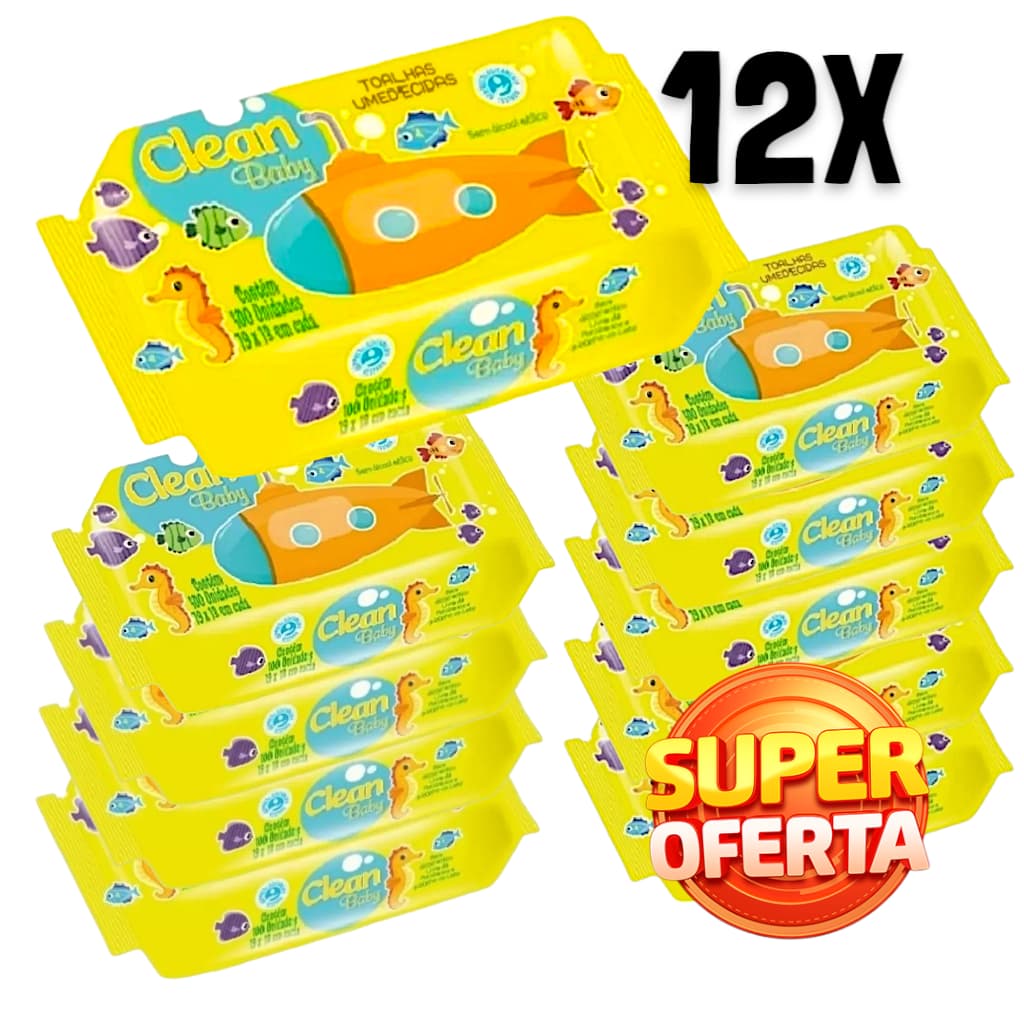 Caixa 12 Pacotes Toalhas Umedecidas Clean Baby com 100 cada