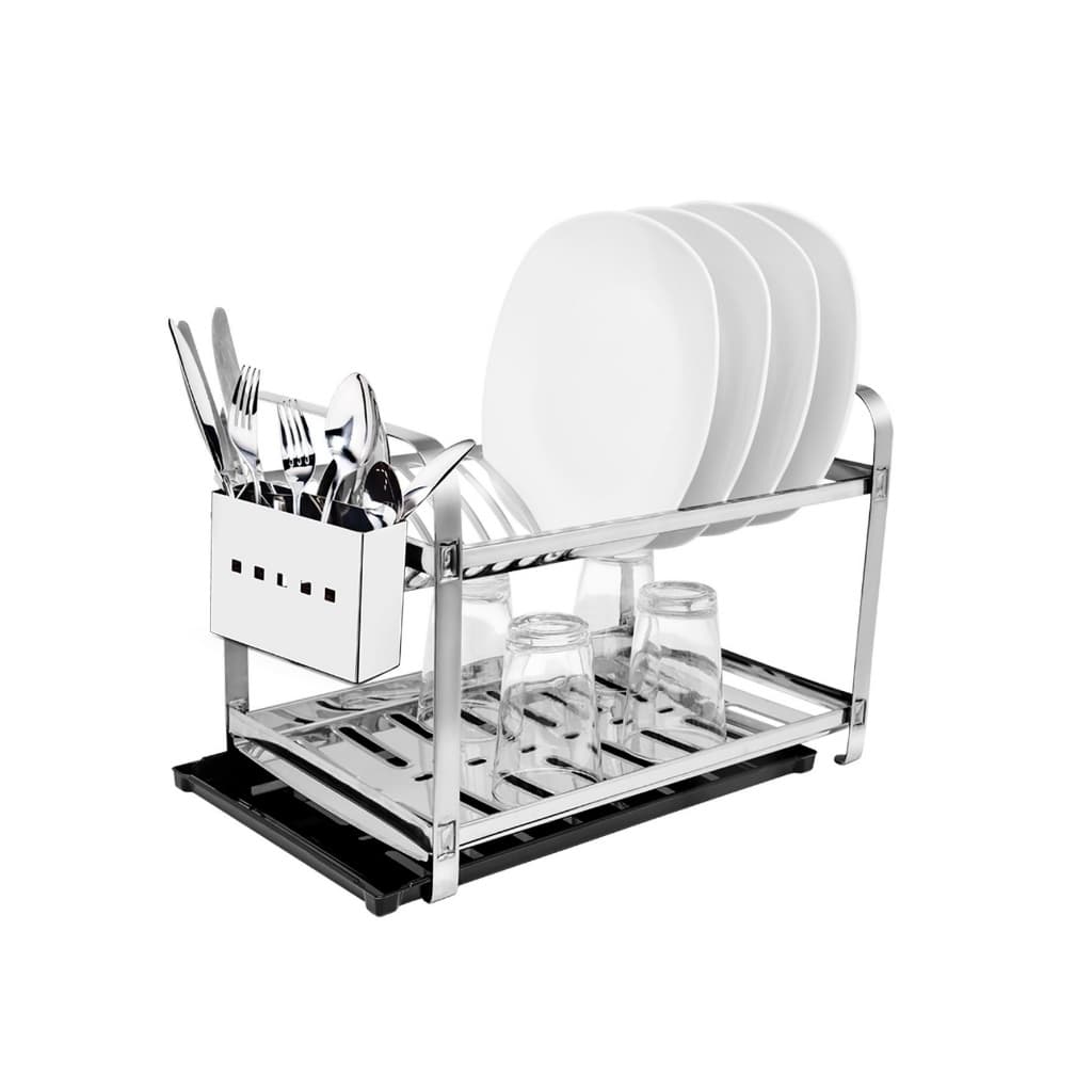 Escorredor MONTADO Inox 16 Pratos Secador Louca Porta Talheres Inox Mais Bandeja Coletora
