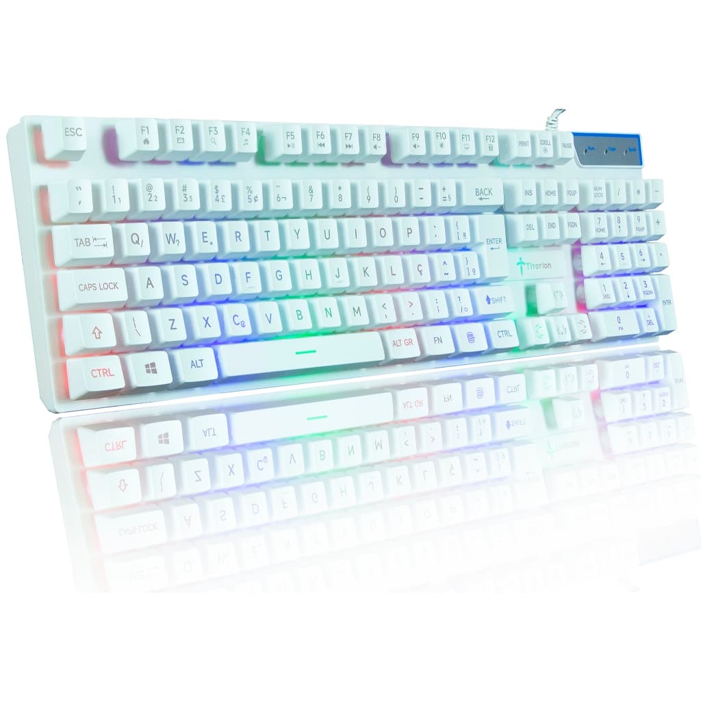 Teclado Gamer Semi Mecânico 100% com Fio Branco Abnt2 Usb Rgb Computador Videogame - Titorion TE001B