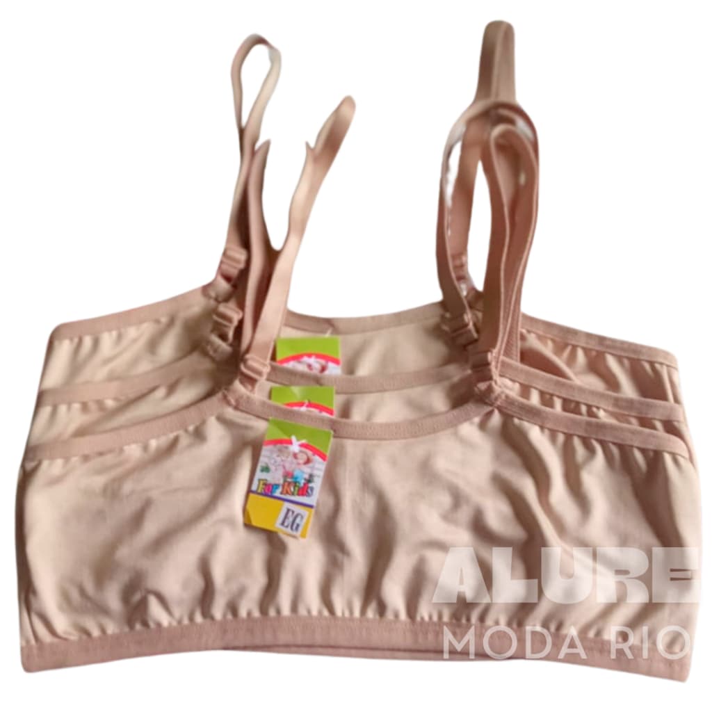 Kit 3 Tops Infantil Nude Reforçado Alça Regulável Colegial 8 a 12 anos Microfibra Lisa