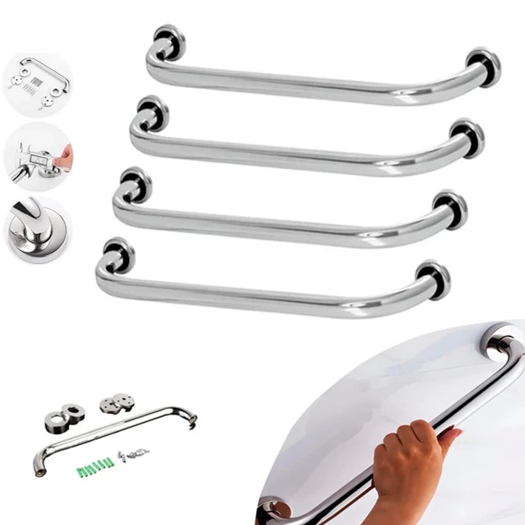 Alça de Apoio Inox Barra 30cm 40cm 50cm 60cm Acessibilidade Segurança Banheiro Parede Anti Queda