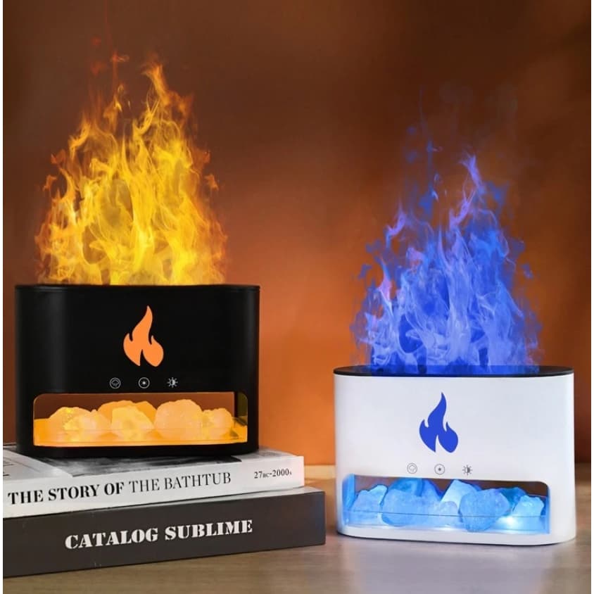 Difusor Aromatizador Ultrassônico LED Umidificador De Efeito Chama Purificador De Óleo Essencial