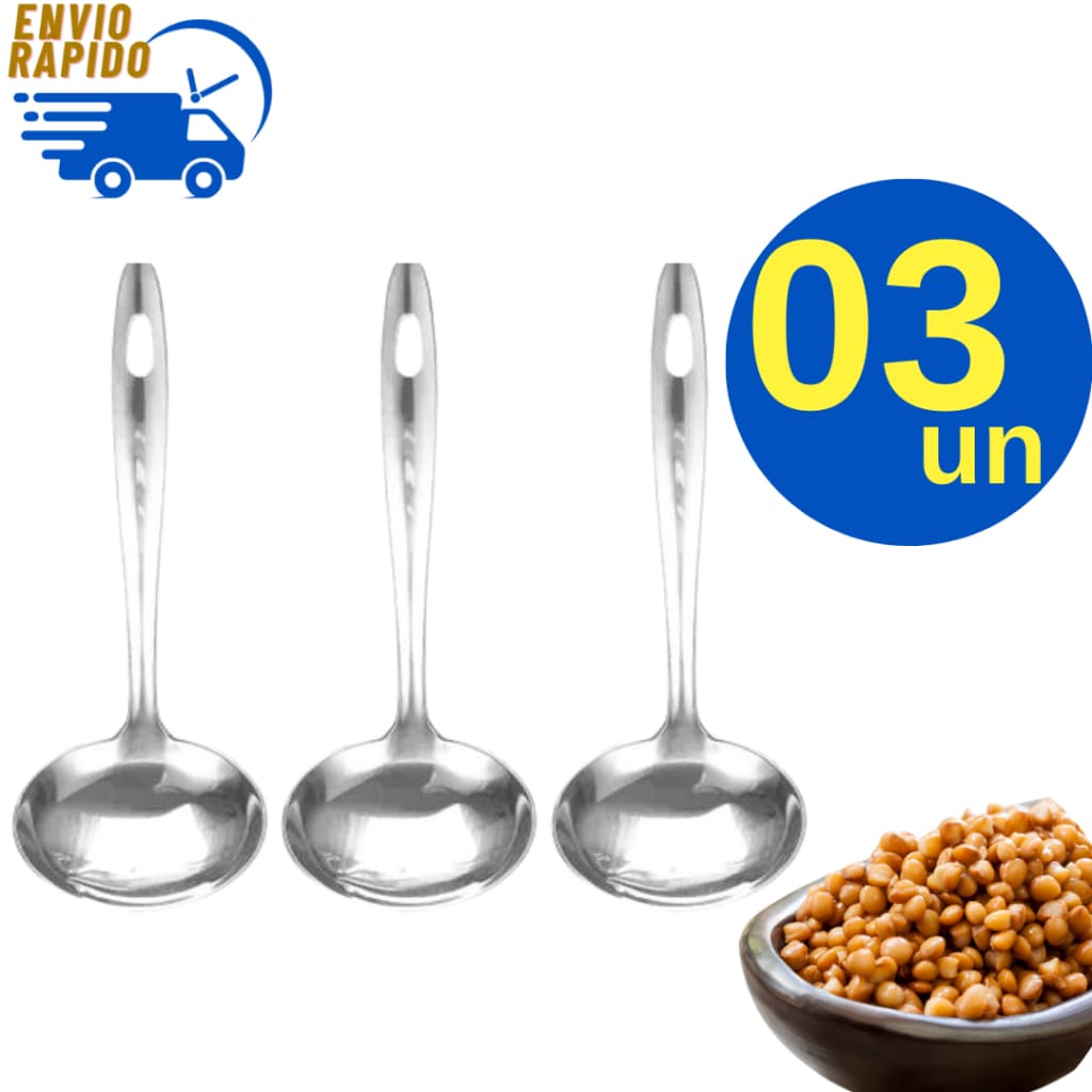 Kit 3 Concha Inox Colher de Cozinha Inox Para Servir Feijão Sopa Caldos Molho Para Restaurante Buffet Festa Junina