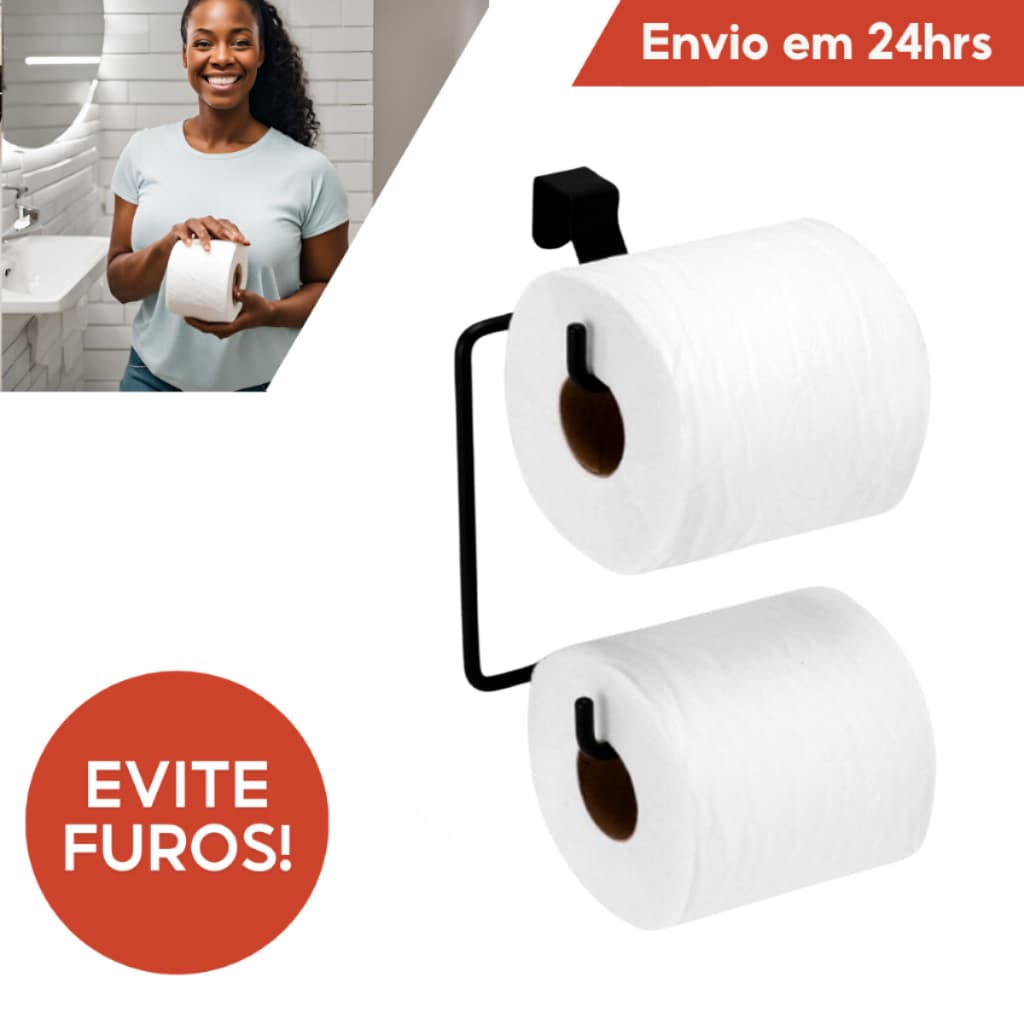 Suporte De Papel Higiênico Caixa Acoplado 2 Rolos Aço Preto